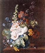 HUYSUM, Jan van Hollyhocks and Other Flowers in a Vase sf oil on canvas